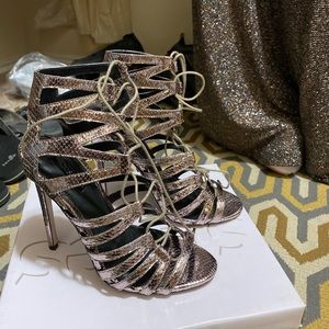Topshop Rupa Snake Pewter Lace Up Heels